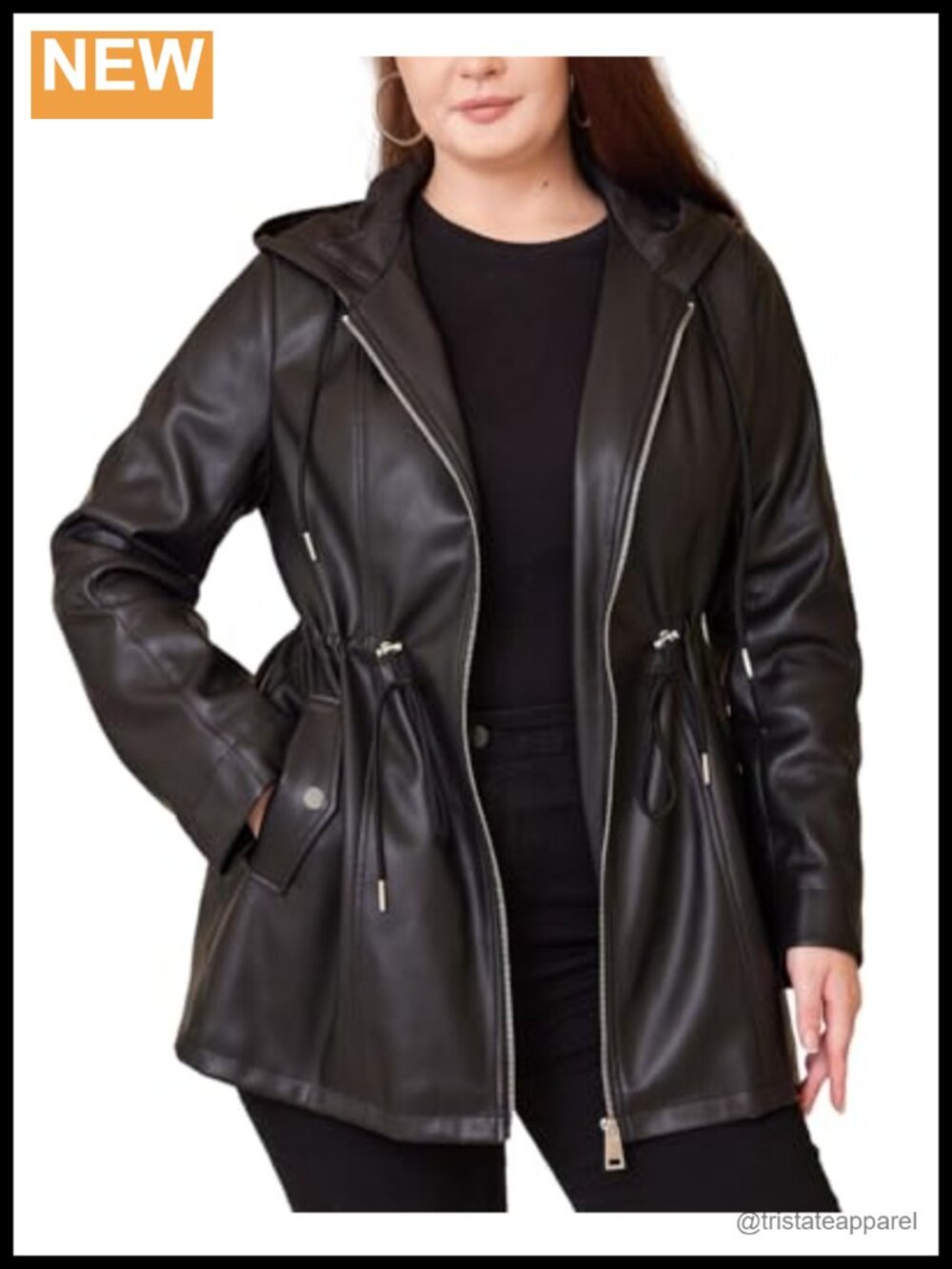 Women Plus Size Faux Leather Hooded Moto Biker Jacket Coat